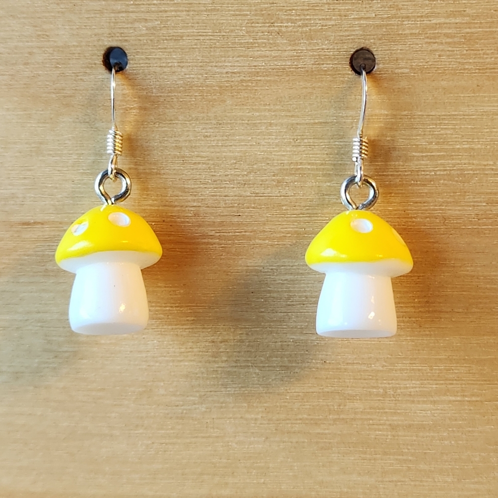 Mushroom Earrings on Sterling Silver French Earwires Nature Fungi Colorful